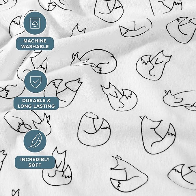 Bare Home Flannel Sheet Set Prints, 100% Cotton, Velvety Soft Heavyweight - Double Brushed Flannel for Extra Softness & Comfort - Deep Pocket - Bed Sheets (King, Feelin' Foxy)