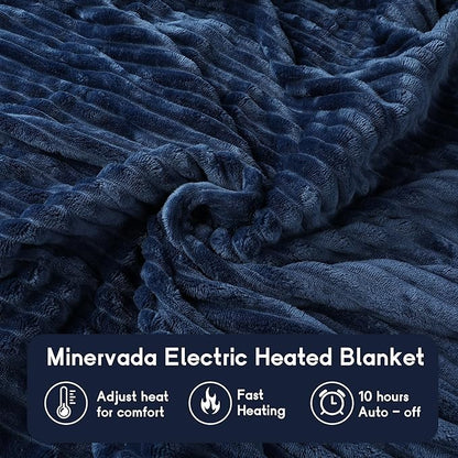 Heated Blanket Electric Blanket Twin Size 62''x84'', Soft Flannel Heating Blanket with 12 Hour Auto Off - 10 Heat Settings - Machine Washable - Navy