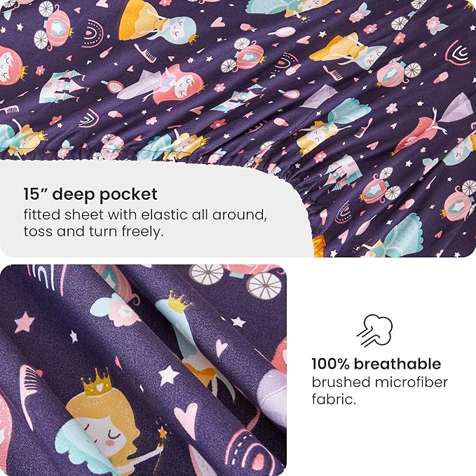 Mooreeke Twin Size Comforter Sets for Girls Kids, 6 Pieces Bed in a Bag Castle Princess Bedding Comforter Sheet Set with Shams and Decorative Toy Pillow, Ultral Soft Microfiber Kids Bed Set