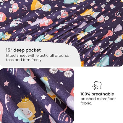 Mooreeke Twin Size Comforter Sets for Girls Kids, 6 Pieces Bed in a Bag Castle Princess Bedding Comforter Sheet Set with Shams and Decorative Toy Pillow, Ultral Soft Microfiber Kids Bed Set