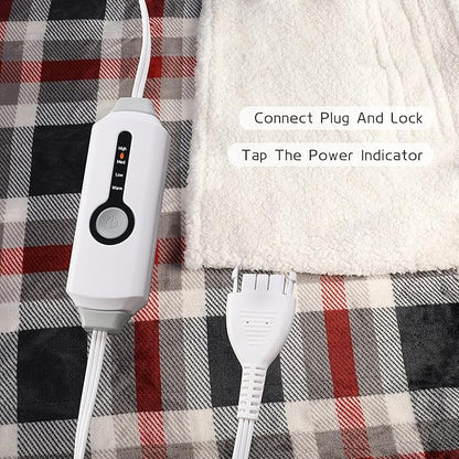Electric Heated Blanket 72"x84" Full Size, Soft Flannel and Sherpa Double-Sided Material with 4 Heating Levels and 10 Hours Auto-Off, Machine Washable, Cozy Plush Fabric for Home, Black & Red Plaid