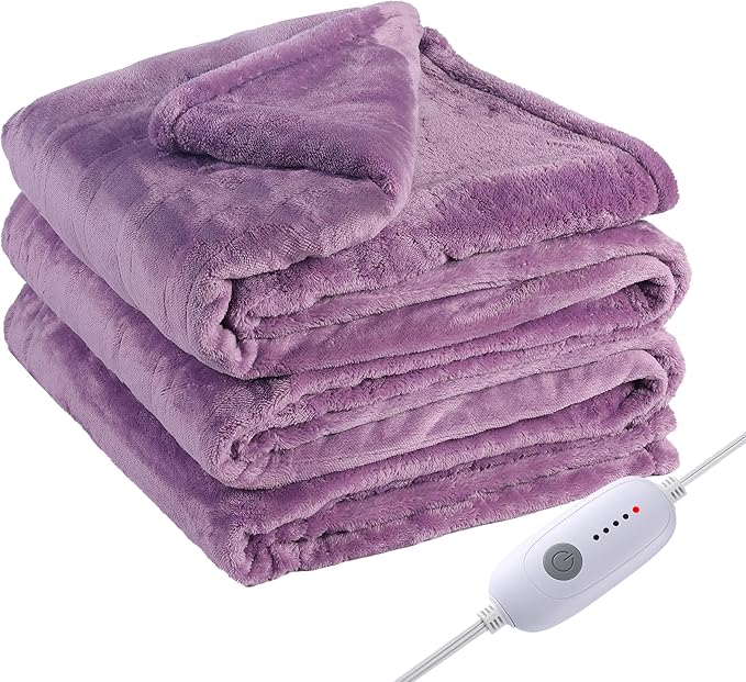 Electric Heated Blanket Full Size 72"x84", Fast Heating Blanket, Soft Cozy for Bed, 10 Hours Auto Off & 5 Heating Levels, Heater Blankets, Machine Washable, Warm Gifts for Grandma -Light Purple