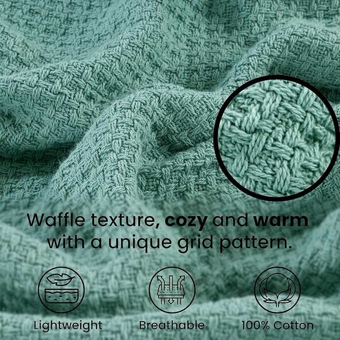HILLFAIR 100% Combed Cotton Blanket– California King Size Bed Blankets– Warm Soft All Season Breathable Blankets– Extra Large Oversized California King Blanket- Sage Cotton Bed Blankets