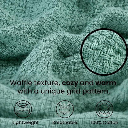 HILLFAIR 100% Combed Cotton Blanket– California King Size Bed Blankets– Warm Soft All Season Breathable Blankets– Extra Large Oversized California King Blanket- Sage Cotton Bed Blankets