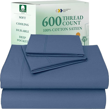 California Design Den Luxury King Size Sheet Set - 100% Cotton, 600 Thread Count Deep Pocket King Sheets, Hotel-Quality Bedding with Sateen Weave - Royal Navy Blue