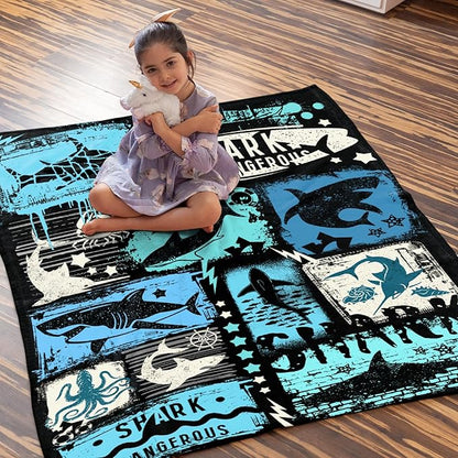 Shark Blanket Funny Graffiti Gift for Ocean Lovers - Super Soft Flannel Throw for Sofa, Couch, Bed, Travel - Plush Warm Cozy Home Decor for Girls, Boys, Kids, Adults - 30x40 for Baby/Pets