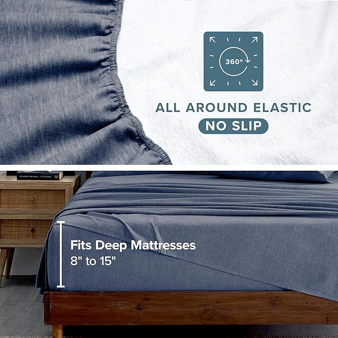 Bare Home Flannel Sheet Set Prints, 100% Cotton, Velvety Soft Heavyweight - Double Brushed Flannel for Extra Softness & Comfort - Deep Pocket - Bed Sheets (Twin, Heathered Indigo)
