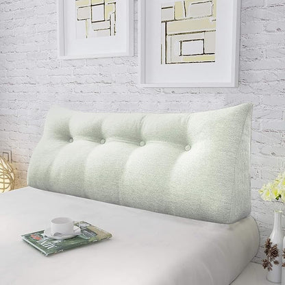 Wedge Headboard Pillow Dorm Room Reading Pillow Back Support for Sitting Up in Bed Bolster Lumbar Cushion Body Positioning Bedrest Cotton Linen 54in Grey-Beige Full