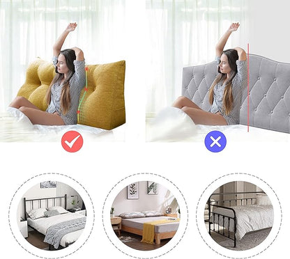 Wedge Headboard Pillow Dorm Room Reading Pillow Back Support for Sitting Up in Bed Bolster Lumbar Cushion Body Positioning Bedrest Gift for Mom Cotton Linen 59in Yellow Queen