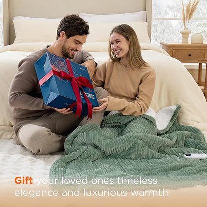 Bedsure GentleSoft Electric Blanket Queen Size - Soft Ribbed Flannel Heated Blanket with Dual Control, Heating with 10 Heat Settings & 10 Time Settings, 8 hrs Timer Auto Shut Off (84x90 inches, Green)