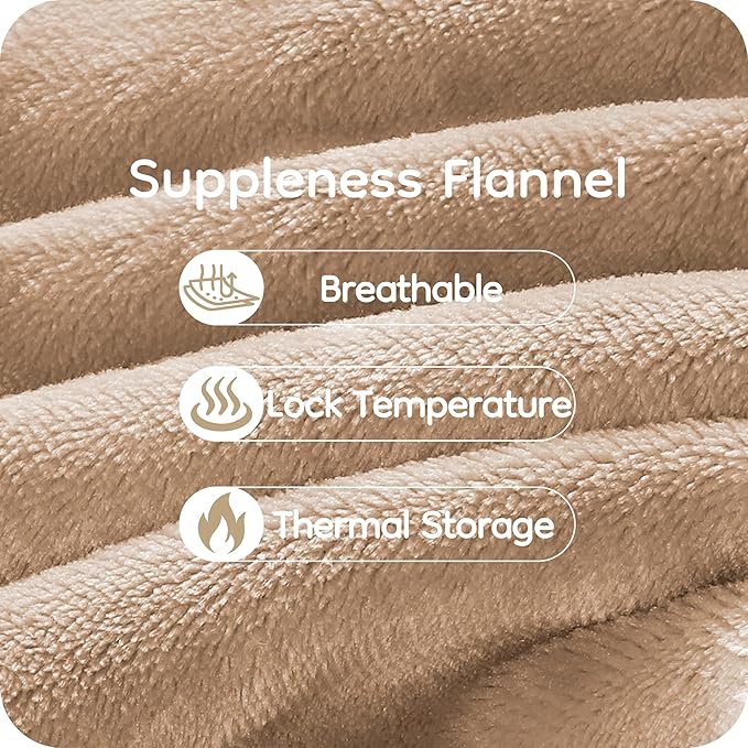 Electric Heated Blanket Full Size 72×84, Breathable & Luxurious Flannel,Soft Warm Gift with Over-Heat Protection, 4 Heating Levels & 10 H Auto Shut Off, Machine Washable, Light Brown