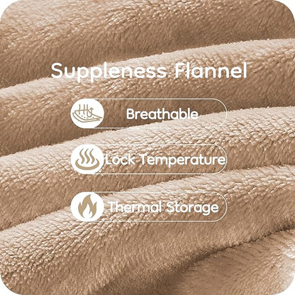 Electric Heated Blanket Full Size 72×84, Breathable & Luxurious Flannel,Soft Warm Gift with Over-Heat Protection, 4 Heating Levels & 10 H Auto Shut Off, Machine Washable, Light Brown