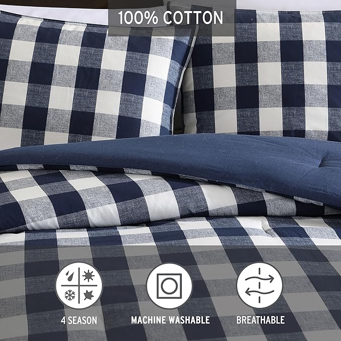 Eddie Bauer - Twin Comforter Set, Reversible Bedding with Matching Sham, Medium-Weight for Year Round Use, Dorm Essentials (Lakehouse Blue)