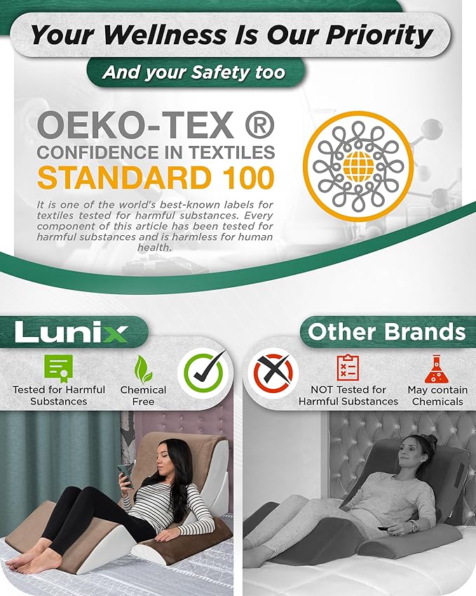 Lunix 4pcs Orthopedic Bed Wedge Pillow Set, Post Surgery Memory Foam for Back, Knee, Leg Pain Relief, Adjustable Sitting Pillow for Sleeping, Acid Reflux, GERD, with Hot Cold Pack, Brown/White
