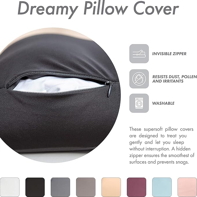 PILLOWY Premium Microbead Bed Pillow, X-Large Extra Fluffy But Supportive - Ultra Comfortable Sleep with Silk Like Anti Aging Cover 85% Spandex/ 15% Nylon Breathable, Cooling Matte Black