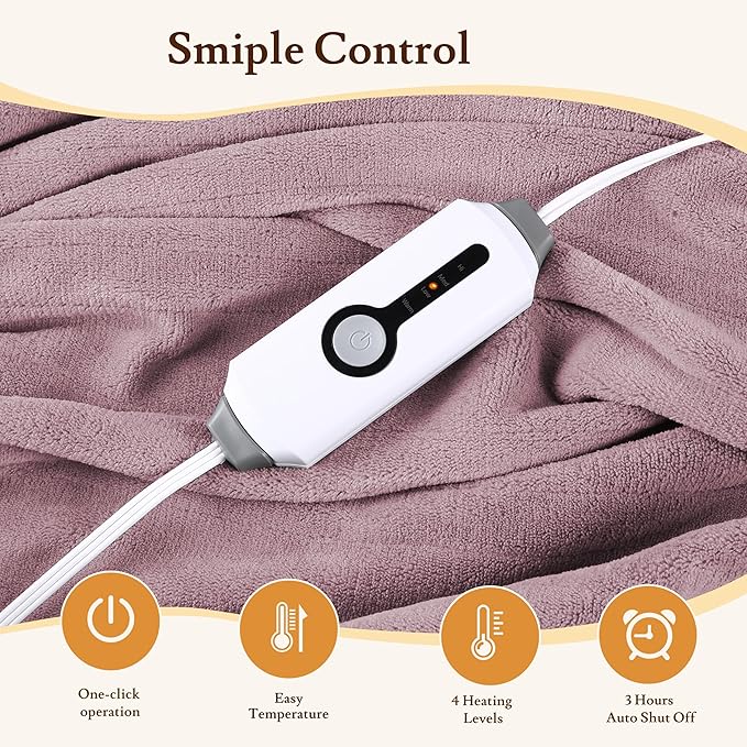 Electric Heated Blanket 50"x60" Throw Size - 4 Heat Settings, 3H Auto Shut Off, Ultra-Soft Coral Fleece Heated Blanket with Overheat Protection, Fast Heating, Cozy and Comfortable, Dark Pink