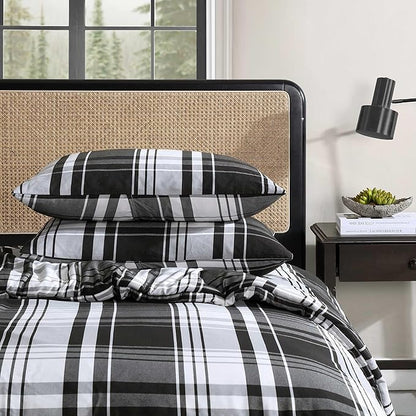 Eddie Bauer - King Comforter Set, Super Soft Reversible Bedding with Matching Shams, Plaid Home Decor, Oeko-Tex Certified (Saddle Mountain Plaid Black, King)