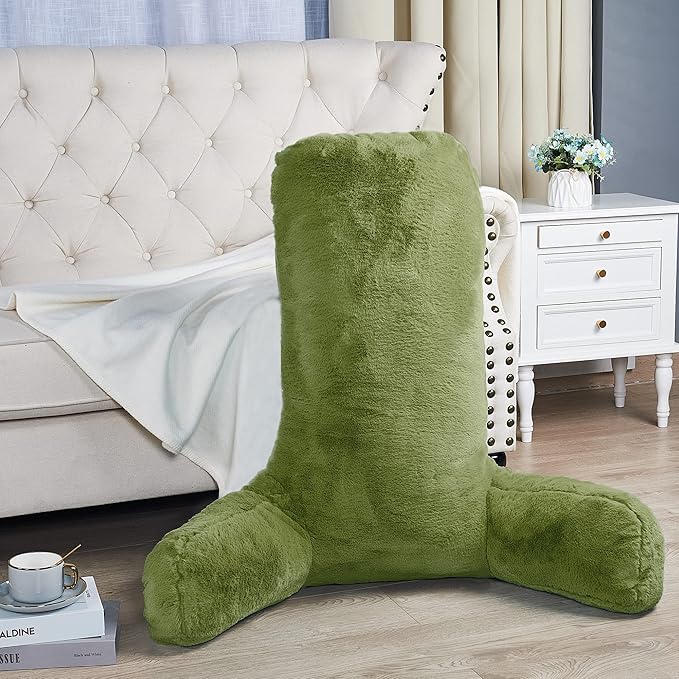 Home Soft Things Fox Faux Fur Bedrest Reading Pillow with DIY Filling, Need Assembly, Backrest Armrest Pillow Chair Back Support for Sitting up in Bed, Green Moss, 28" x 30" x 17"