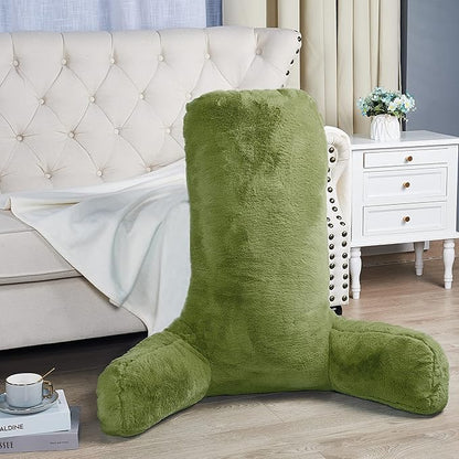 Home Soft Things Fox Faux Fur Bedrest Reading Pillow with DIY Filling, Need Assembly, Backrest Armrest Pillow Chair Back Support for Sitting up in Bed, Green Moss, 28" x 30" x 17"