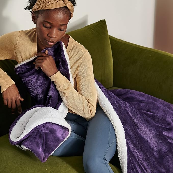Bedsure GentleSoft Sherpa Fleece Throw Blanket for Couch - Thick and Warm Throw Gifts for Women and Girls, Soft Fuzzy Plush Christmas Blanket for Winter, Purple, 50x60 Inches