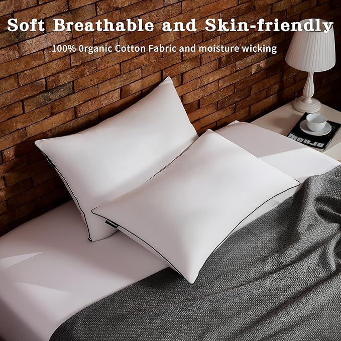 Feather Down Pillow King Size Set of 2, 100% Cotton Luxury Hotel Collection Bed Pillows for Sleeping, Down Surrounded Fluffy Soft Medium Firm Pillows for Side Back Stomach Sleepers 20" x 36"