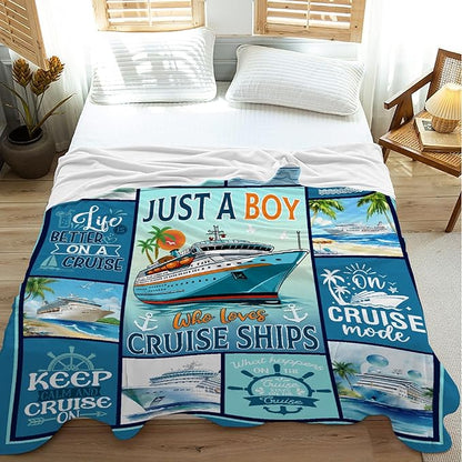 Cruise Blanket Just A Boy Who Loves Cruise Ships Fleece Blanket Kids Adult Ocean Voyage Cruise Ship Print Lightweight Throw Blankets Soft Cozy Bedroom Couch Sofa (50" L X 40" W)