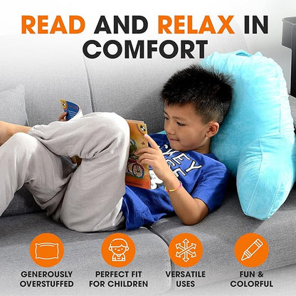 Cheer Collection Reading Pillow with Arms – Portable Bed Pillow for Sitting Up & Support, Hollow Fiber-Filled Back Rest Pillow for Sitting in Bed & Couch, Machine Washable, Sky Blue (Small)