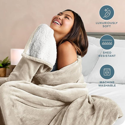 Bare Home Sherpa Fleece Blanket - King Size - Blanket for Bed, Sofa, and Couch - Warm & Lightweight - Fluffy & Soft - Reversible (King, Oyster)