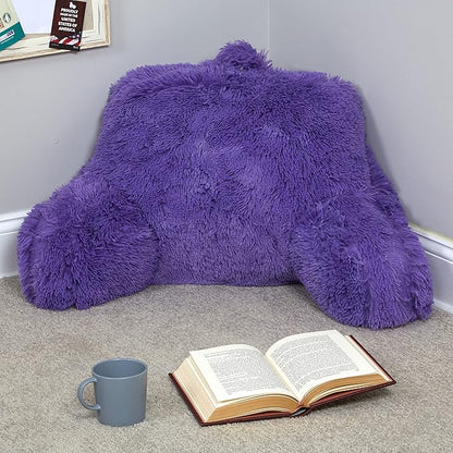 Klear Vu Shaggy Reading Pillow Back Rest Body Pillow for Adults and Kids, Lumbar and Arm Support on Bed, Chair, Couch, Sofa and Floor, 30" x 21", One Size, Purple Rain