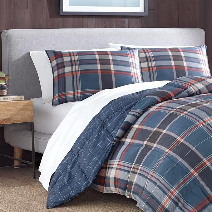 Eddie Bauer - Queen Comforter Set, Reversible Down Alt Bedding with Matching Shams, Luxurious Bedding Set for Colder Months (Shasta Lake Navy, Queen)