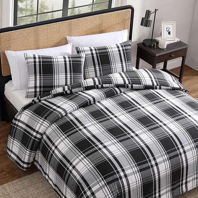 Eddie Bauer - King Comforter Set, Super Soft Reversible Bedding with Matching Shams, Plaid Home Decor, Oeko-Tex Certified (Saddle Mountain Plaid Black, King)