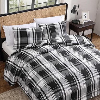 Eddie Bauer - King Comforter Set, Super Soft Reversible Bedding with Matching Shams, Plaid Home Decor, Oeko-Tex Certified (Saddle Mountain Plaid Black, King)
