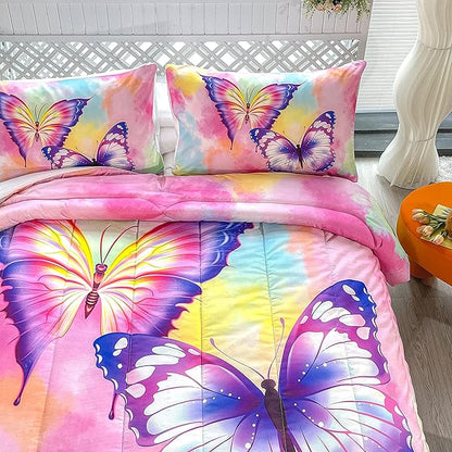 CVHOUSE Butterfly Bedding Set,Butterfly Comforter Full,Butterfly Comforter Set for Girls Kids Teens,Butterflies Quilt Set with 1 Comforter and 2 Pillow Cases