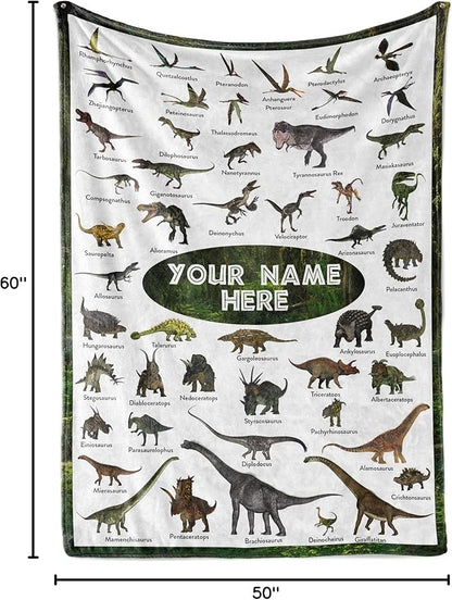 Personalized Dinosaur Blanket for Kids, Ships Next Day - Dino Throw Blanket for Boys and Girls, Toddler Bed, Room & Bedroom Decor - Educational Blankets for Children - USA Based (50x60, Sherpa)