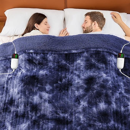greenoak Heated Electric Blanket Throw, Faux Fur Sherpa Heating Blanket for Sofa Bed, Warm Winter Gifts for Dad/Grandma, Heater Lap Blankets 5-Position Timer &10 Heating Levels 84'*90" Cobalt