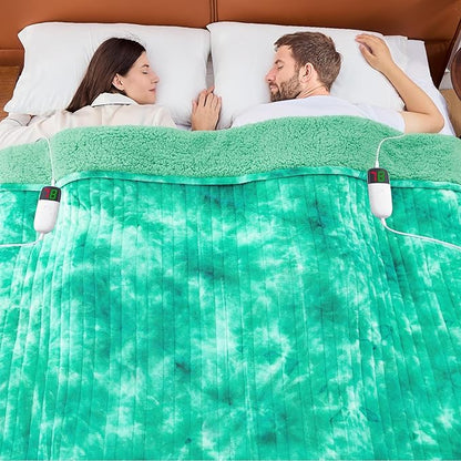 greenoak Heated Electric Blanket Throw, Faux Fur Sherpa Heating Blanket for Sofa Bed, Warm Winter Gifts for Women/Her, Heater Lap Blankets 5-Position Timer &10 Heating Levels 84''*90" Aqua
