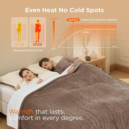 Bedsure GentleSoft Electric Blanket King Size - Soft Ribbed Flannel Heated Blanket with Dual Control, Heating with 10 Heat Settings & 10 Time Settings, 8 hrs Timer Auto Shut Off (90x100 inches, Brown)
