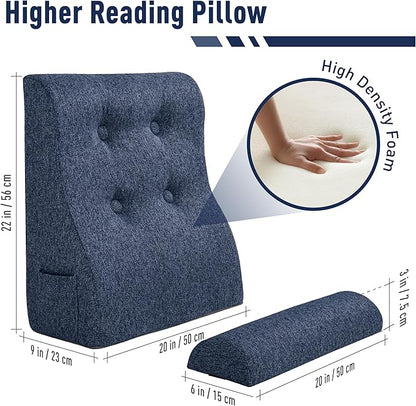 Daneey Reading Pillows for Sitting in Bed Adult Back Pillow Sitting Up, Back Support Pillow for Bed, Foam Wedge Pillow for Neck, Lumbar, Back, Blue, 20 * 9 * 22IN