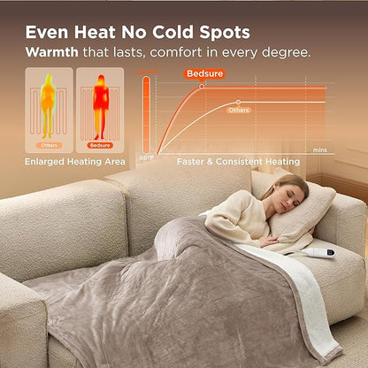 Bedsure Heated Blanket Throw Blanket - Fast Heating Electric Blanket, Soft Flannel Heated Throw with 4 Time Settings, 6 Heating Settings, Warm Gifts for Grandma Grandpa (50x60 inches, Taupe)