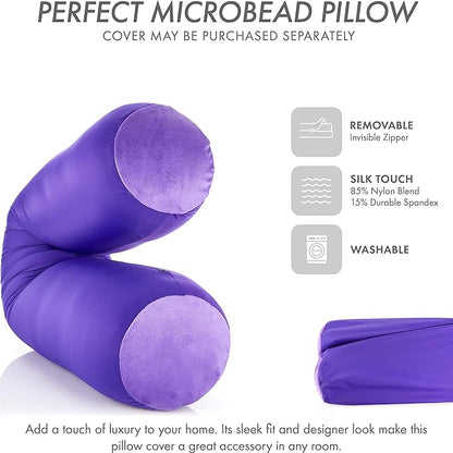 Straight Body Pillow, Full Size Premium Microbead,Side Sleeping/Maternity Pregnant Women, Supportive,Fluffy, Breathable, Cooling,85/15 Spandex/Nylon Silky Feel Anti-Aging - 48 X 8 - Dark Landaner