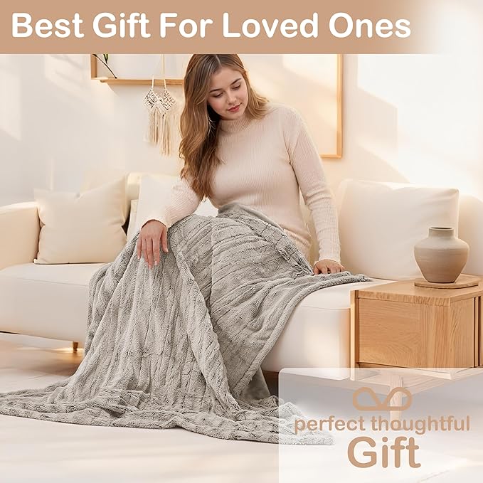 Electric Heated Blanket Throw Size 50" x 60", Super Cozy Warmth Soft with 4 Heating Levels & 10 Hours Auto Off, Plush Faux Fur, Machine Washable, Home Office Use,Light Brown