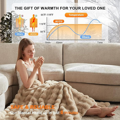 Heated Throw Blanket - Plush Thick Bubble Faux Fur Heated Blanket, Fast Heating Electric Blanket 6 Heating Levels & 4 Hours Auto-Off, Machine Washable, 50"x60", Oatmeal