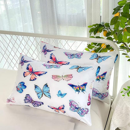 CVHOUSE Butterfly Duvet Cover Set - Twin Size, Butterfly Printed Comforter Set for Girls, Kids & Teens - 1 Quilt Cover, 2 Pillowcases