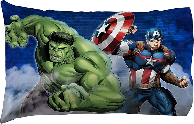 Marvel Avengers Blue Circle 4 Piece Twin Bed Set - Includes Reversible Comforter & Sheet Set - Super Soft Fade Resistant Polyester (Official Marvel Product)