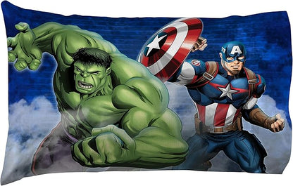 Marvel Avengers Blue Circle 4 Piece Twin Bed Set - Includes Reversible Comforter & Sheet Set - Super Soft Fade Resistant Polyester (Official Marvel Product)
