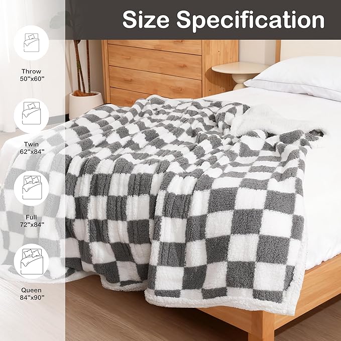 Electric Heated Blanket Full Size 72"×84" with 6 Heating Levels & 1-10Hs Auto Off, Checkered Plaid Heating Blanket Double Sided Sherpa, Fast Heating, Machine Washable for Christmas Gift Light Gray