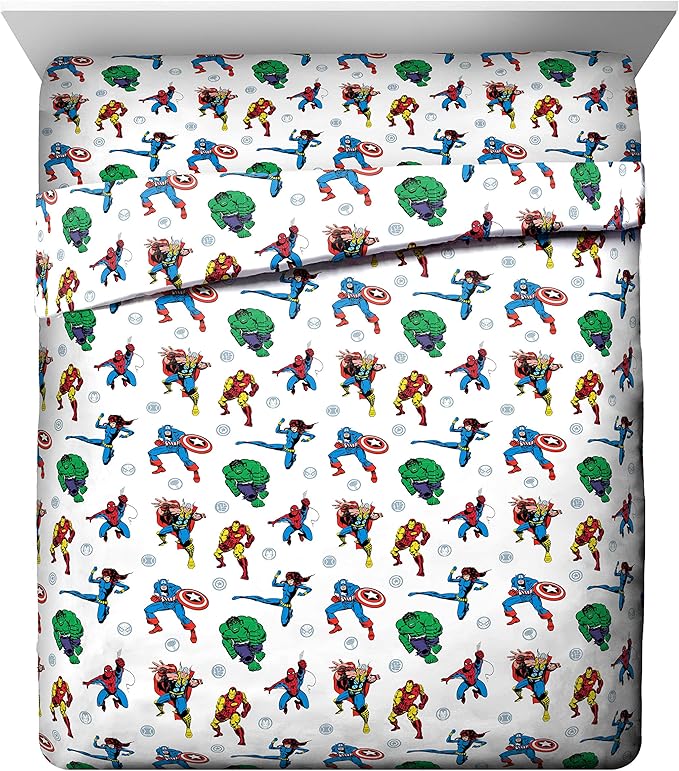 Jay Franco Marvel Avengers Fighting Team 5 Piece Queen Bed Set - Includes Reversible Comforter & Sheet Set Bedding - Super Soft Fade Resistant Microfiber (Official Marvel Product)