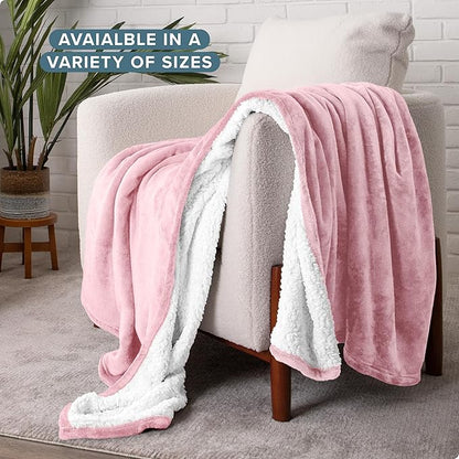 Bare Home Sherpa Fleece Blanket - Twin/Twin Extra Long - Blanket for Bed, Sofa, and Couch - Warm & Lightweight - Fluffy & Soft - Reversible (Twin/Twin XL, Light Pink)