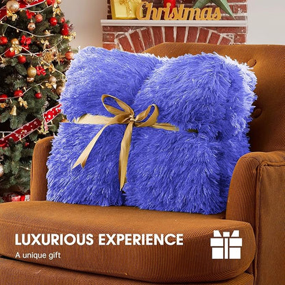 Heated Electric Blanket Throw–Faux Fur with Soft Thick Sherpa,Warm Winter Birthday Gifts for Women Grandma，10 Heat Settings,5 Time Settings with Fast Heating, 50x60, Glacier Blue