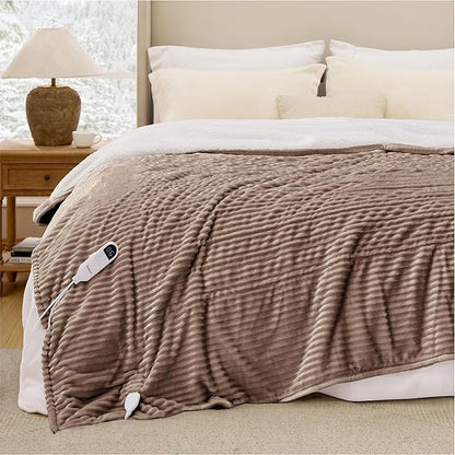 Bedsure GentleSoft Electric Blanket Full Size - Soft Ribbed Flannel Heated Blanket with 6 Heat Settings, Heating with 10 Time Settings, 8 hrs Timer Auto Shut Off, Gifts for Grandma (72"x84", Brown)